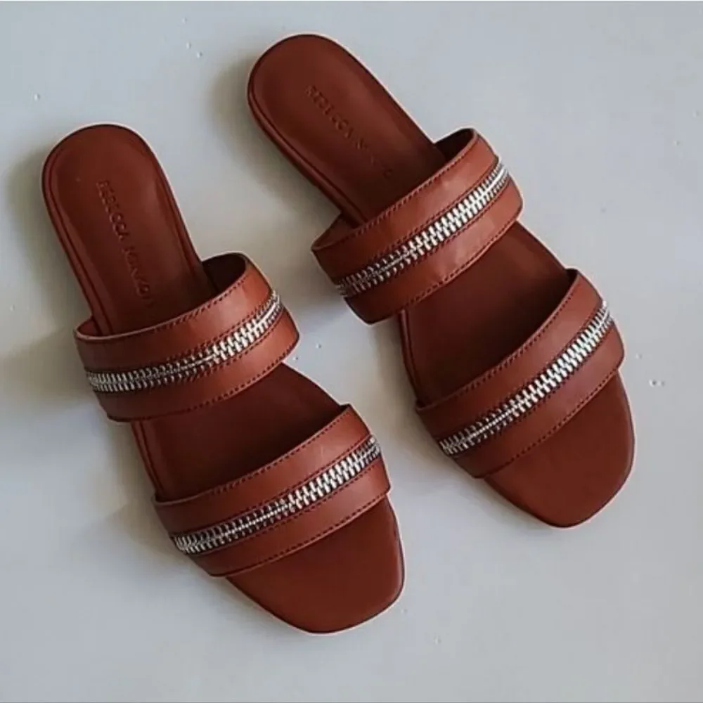 Rebecca Minkoff Marciann Brown Sandals with Silver Zipper